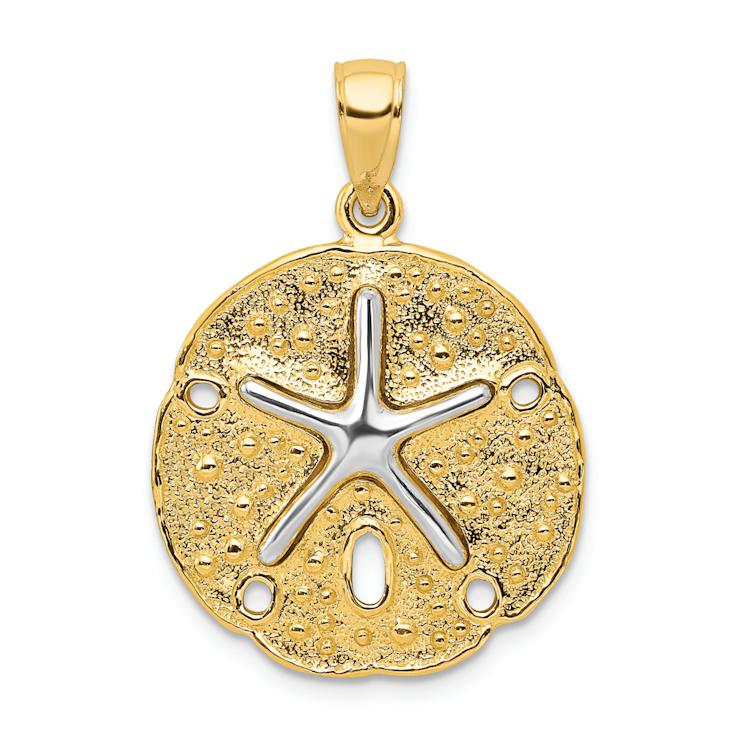 14K Two-tone Gold  Textured Sand Dollar with Starfish Pendant