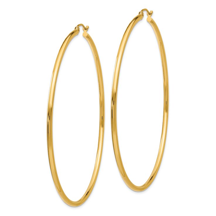 14k Yellow Gold 2 9/16" Polished Tube Hoop Earrings