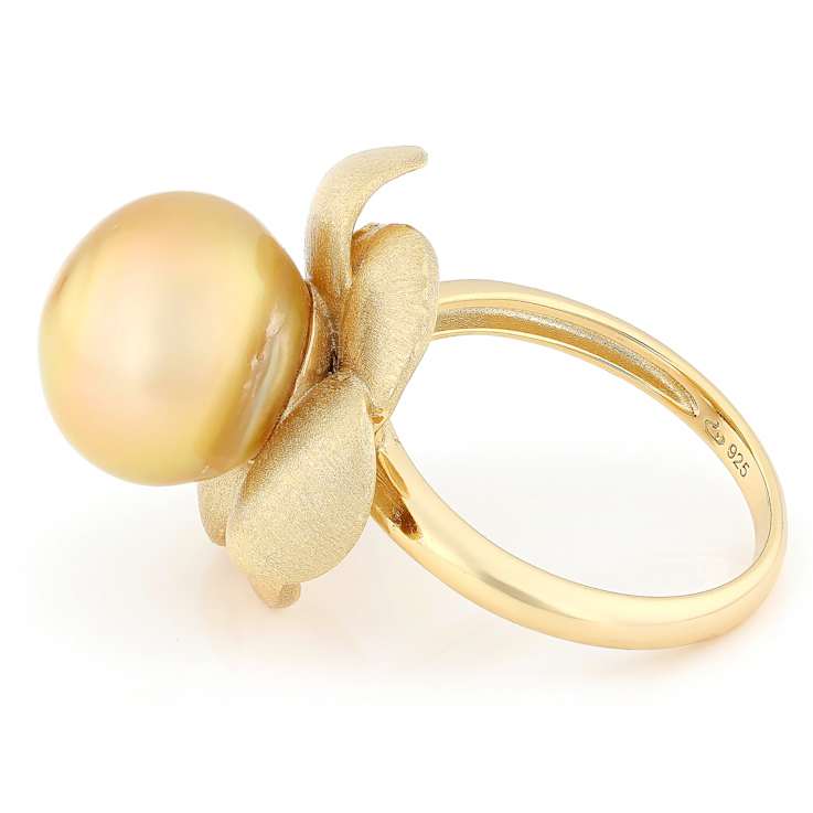 Golden South Sea Pearl Solitaire Ring In 18K Gold Over Sterling Silver