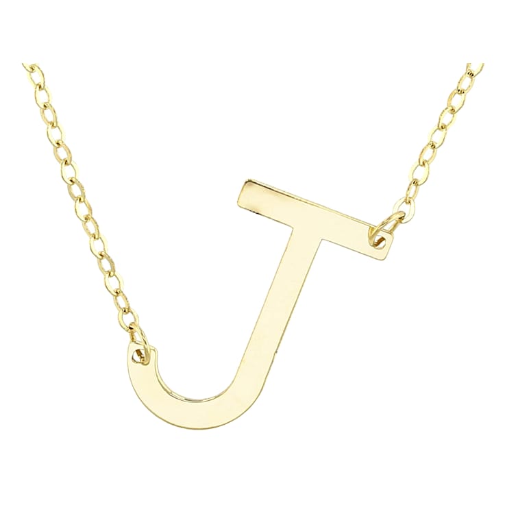 Sideways Initial J Necklace In Solid 14K Yellow Gold 18 Inch
