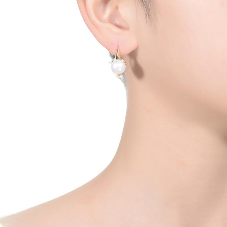 Round Freshwater Pearl Leverback Drop Earrings In 14K Gold Over Sterling Silver