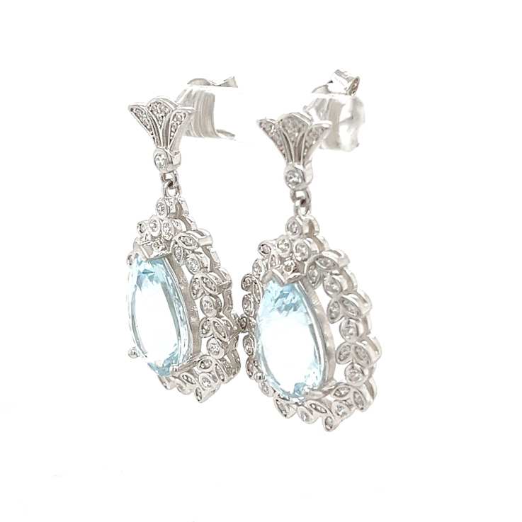 Aquamarine and Cubic Zirconia Rhodium Over Sterling Silver Center Design
Earrings 6.25ctw
