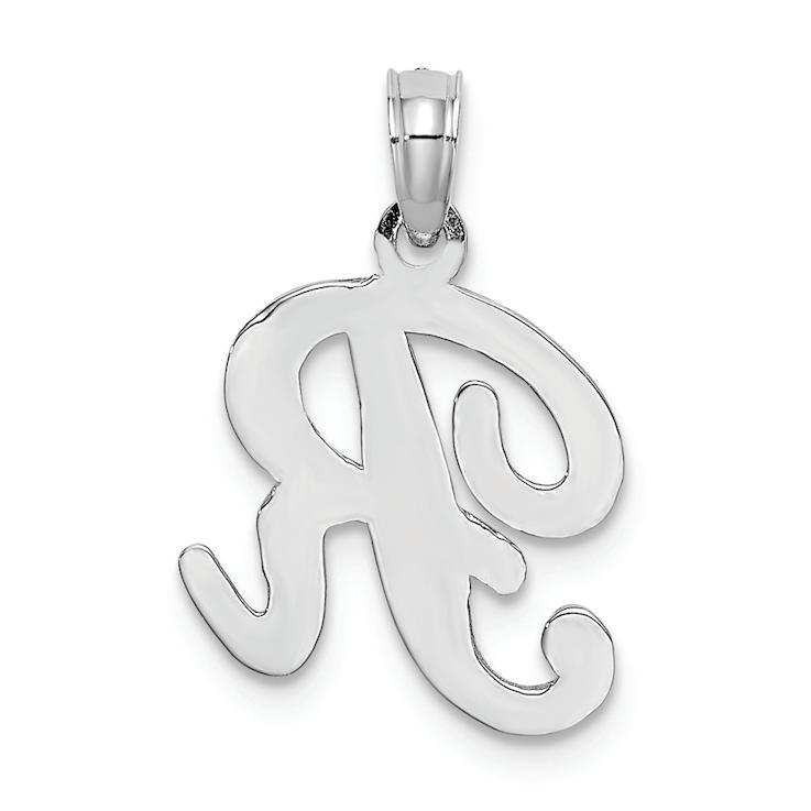 Rhodium Over 14k White Gold Polished Script Letter R Initial Pendant