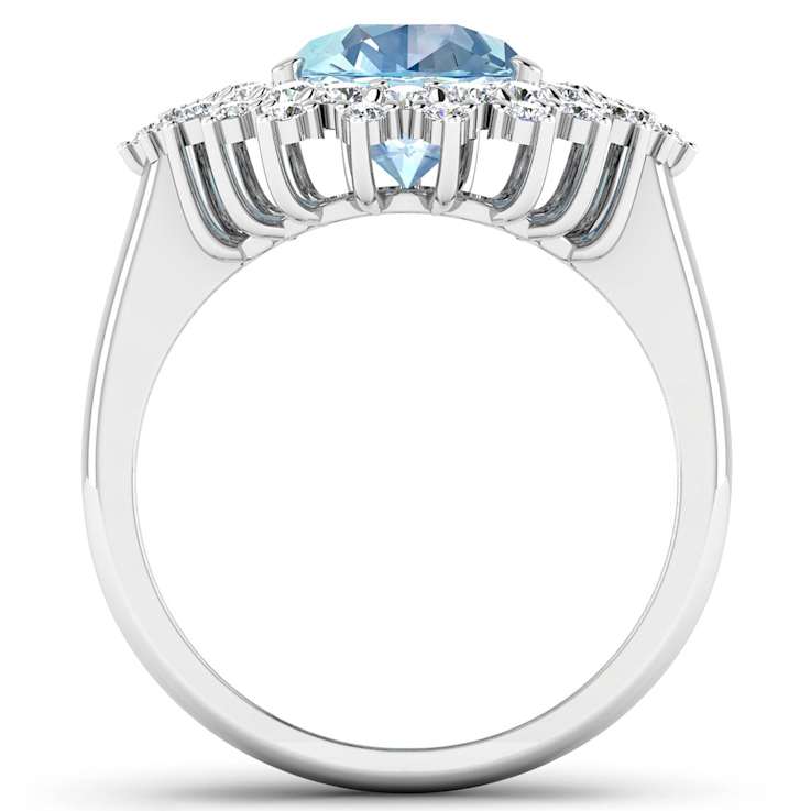 3.19ctw Blue Aquamarine and Diamond 14K White Gold Halo Ring