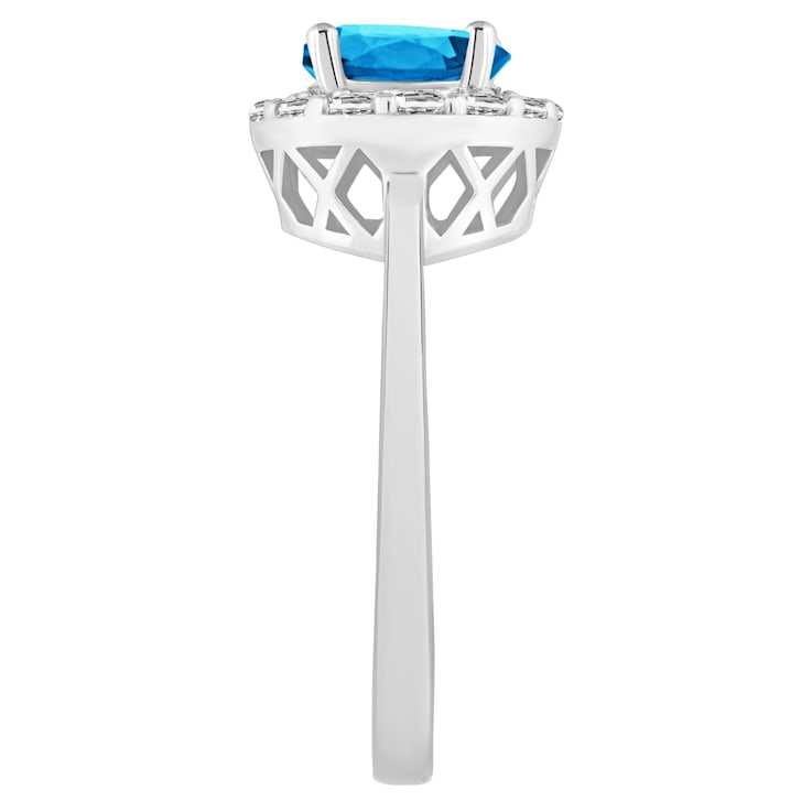 7mm Round Swiss Blue Topaz And White Topaz Accents Rhodium Over Sterling
Silver Halo Ring