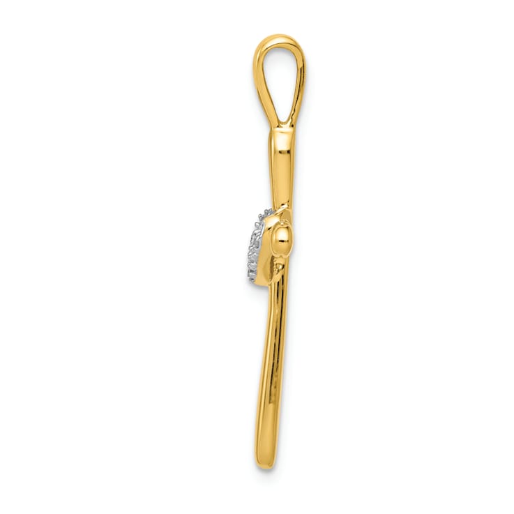 10k Yellow Gold and Rhodium Over 10k Yellow Gold Diamond Cross with
Heart Pendant