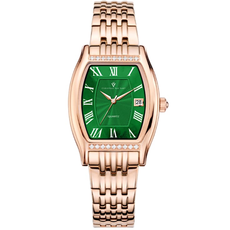 Christian Van Sant Women's Gemma Green Dial, Rose Stainless Steel Watch
