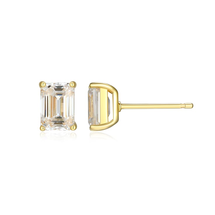 Emerald Cut Moissanite 14k Yellow Gold Over Silver Stud Earrings 2.02ctw DEW