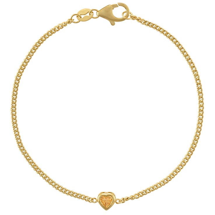 14K Yellow Gold Over Sterling Silver Citrine Curb Chain Bracelet .15ctw