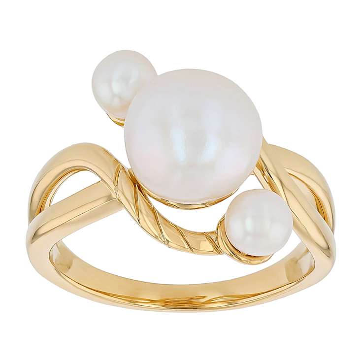 Freshwater Pearl Three-Stone Ring In 18K Gold Over Sterling Silver