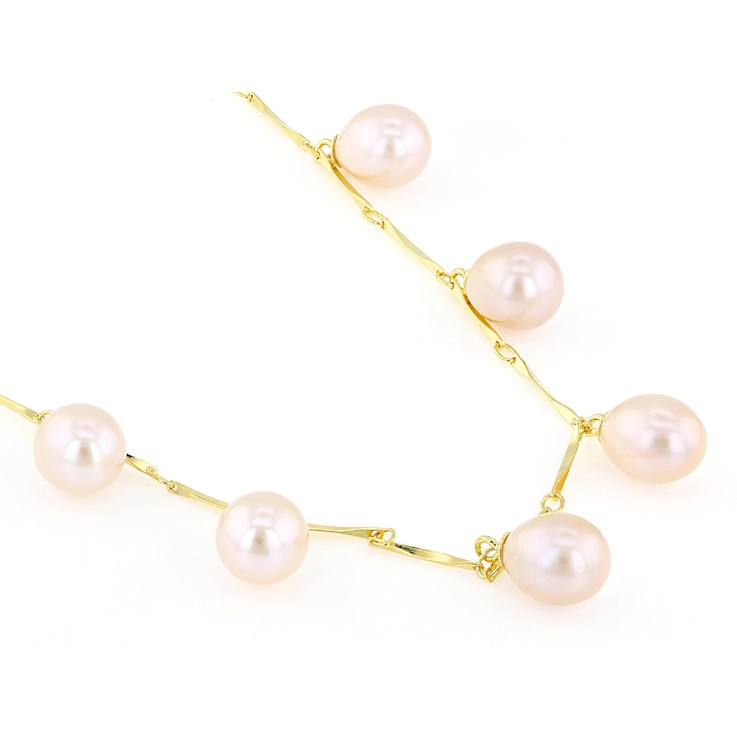 PInk Freshwater Pearl Drop Necklace In 18K Gold Over Sterling Silver
