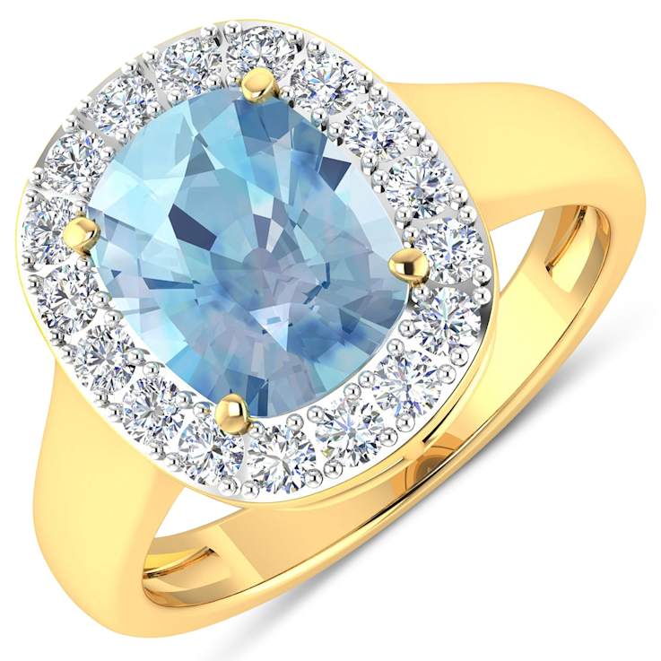3.51ctw Blue Aquamarine and Diamond 14K Yellow Gold Halo Ring