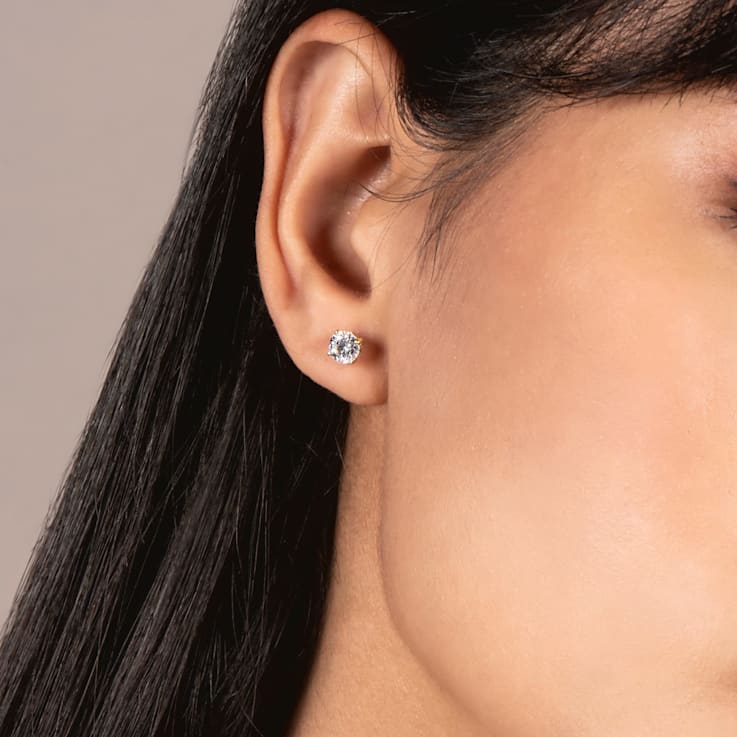 White Cubic Zirconia 14k Yellow Gold Studs With Velvet Gift Box 1.00ctw