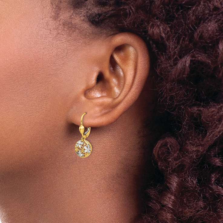 14k Yellow Gold and Rhodium Over 14k Yellow Gold Polished and
Diamond-Cut Dangle Circle Earrings