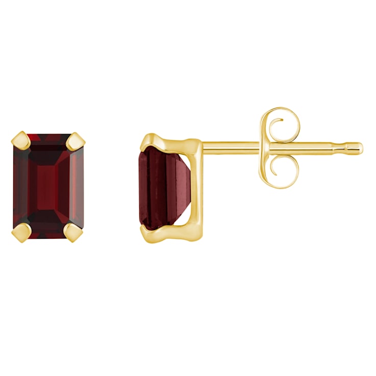 6x4mm Emerald Cut Garnet 10k Yellow Gold Stud Earrings
