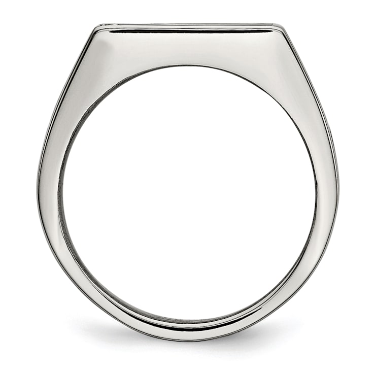 White Cubic Zirconia And Black Enamel Stainless Steel Signet Men's Ring