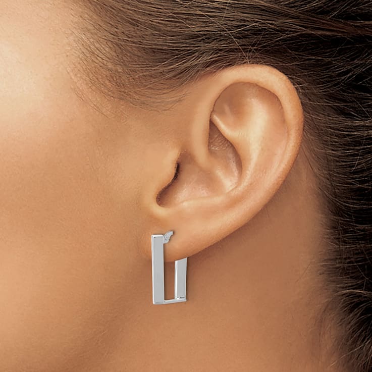 Rhodium Over 14k White Gold 13/16" Polished U Shape Hoop Earrings