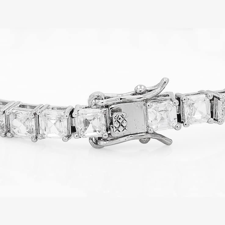 White Cubic Zirconia Rhodium Over Brass Asscher Cut Tennis Bracelet 20.00ctw