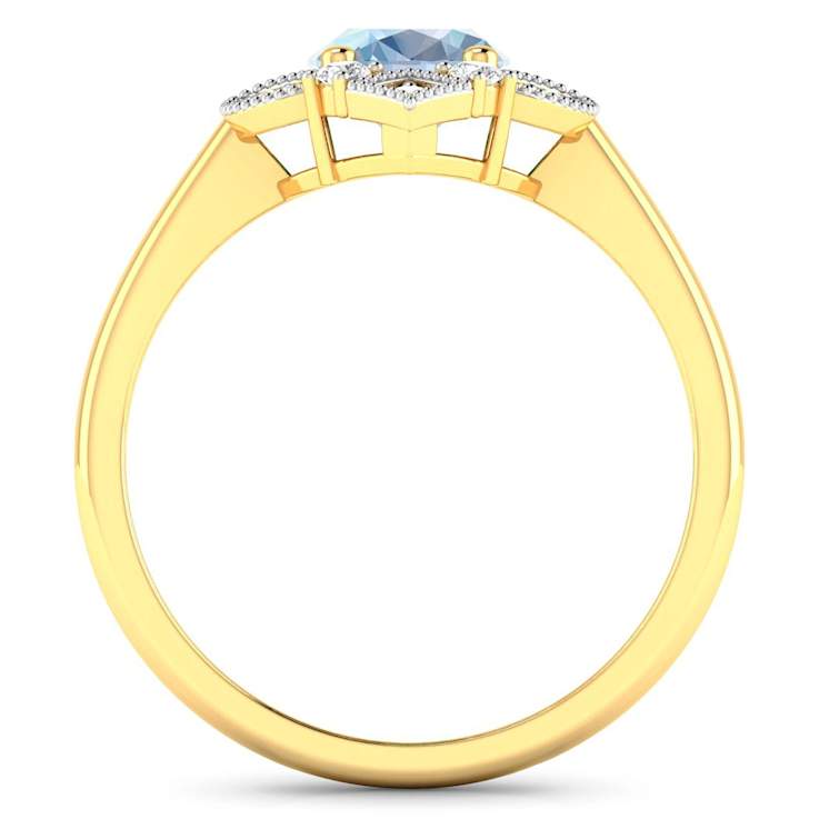 1.16ctw Blue Aquamarine and Diamond 14K Yellow Gold Halo Ring