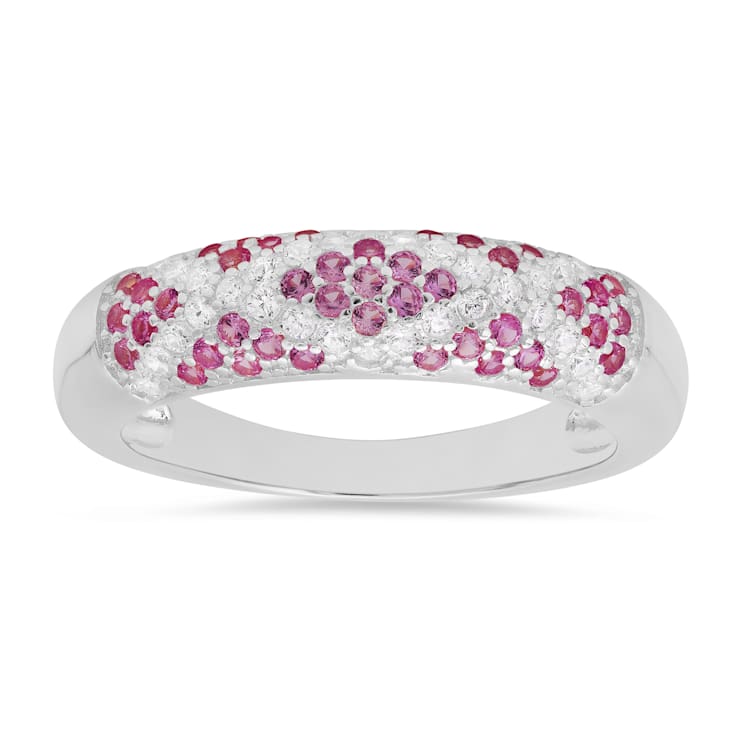 Pink And White Cubic Zirconia Rhodium Over Sterling Silver Ring 0.79ctw