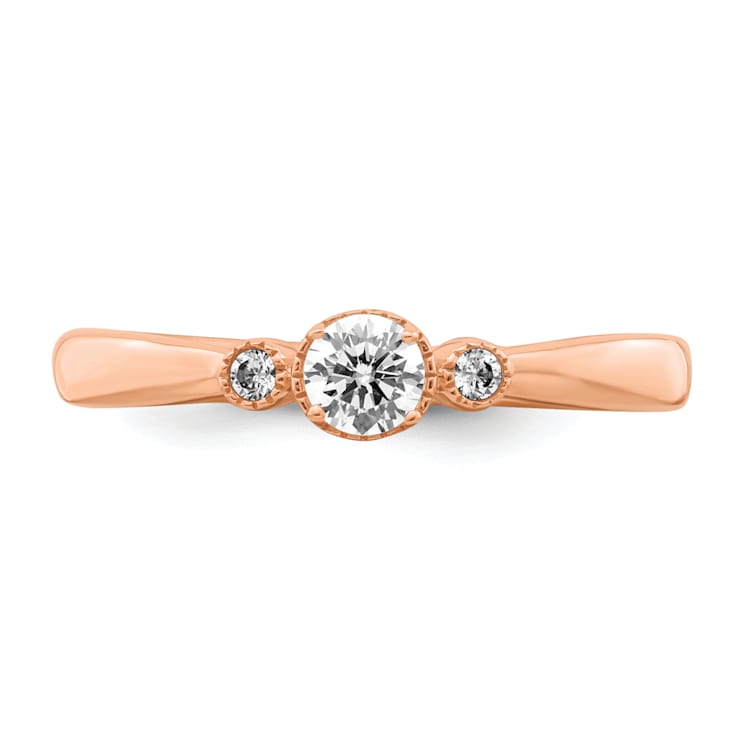 14K Rose Gold Petite Beaded Edge Round Diamond Ring 0.24ctw