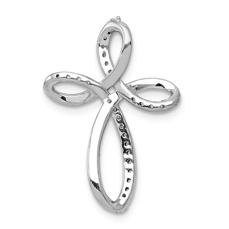 Rhodium Over 14K White Gold 1/6ct. Diamond Cross Chain Slide