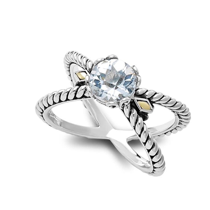 White Topaz X-Design Ring In Sterling Silver And 18K Gold