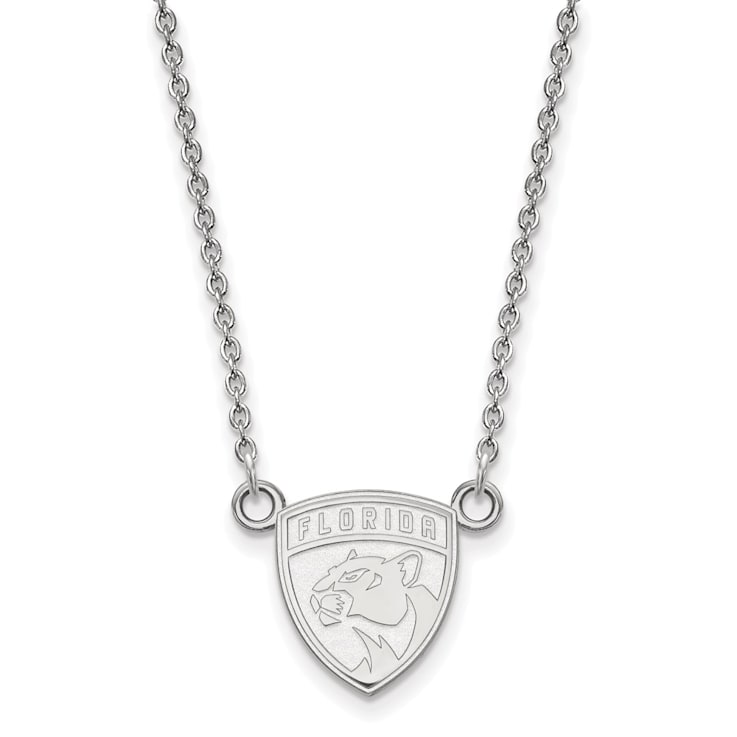 Rhodium Over Sterling Silver NHL LogoArt Florida Panthers Small Pendant Necklace