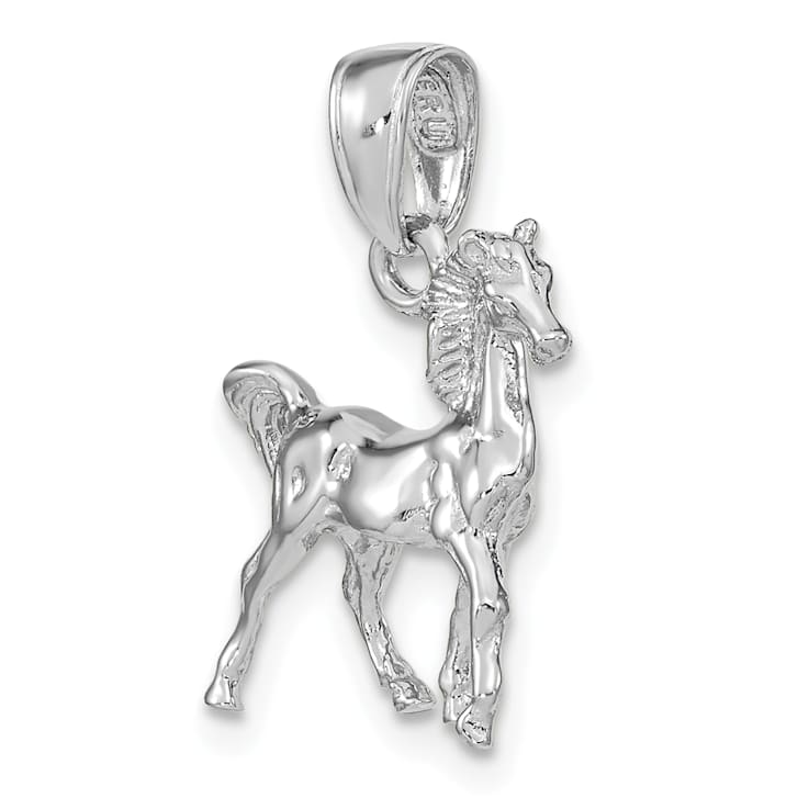 Rhodium Over 14k White Gold Solid 3D Polished Horse Pendant