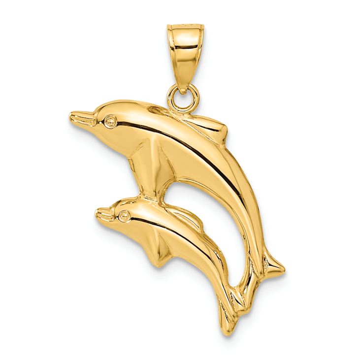 14k Yellow Gold Dolphin Pair Pendant