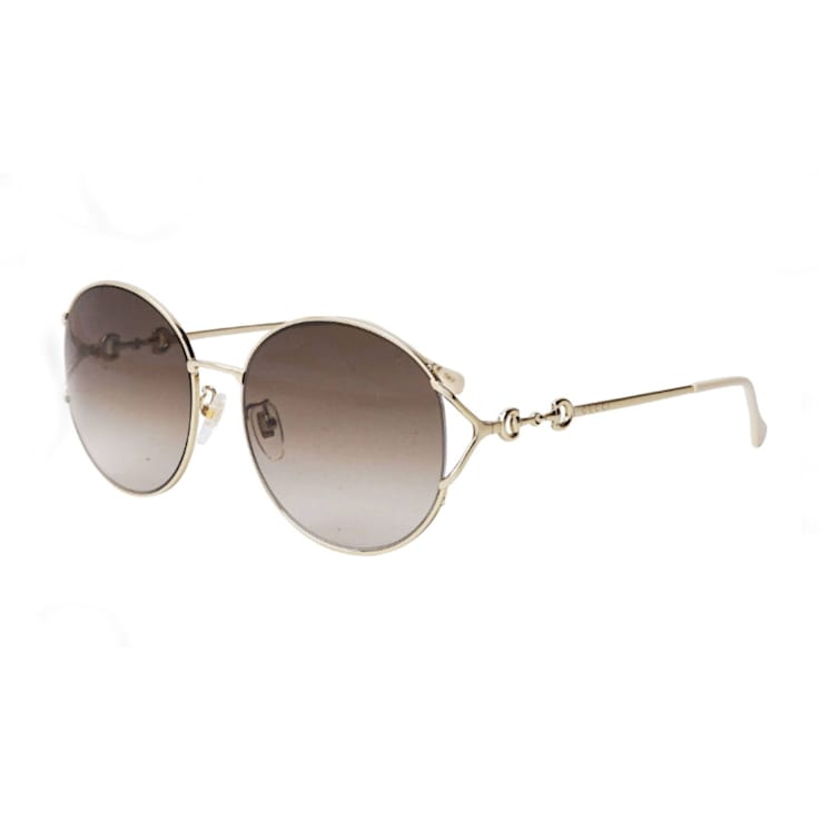 Gucci Gold Tone and Cream Round Frame / Brown Lens Sunglasses