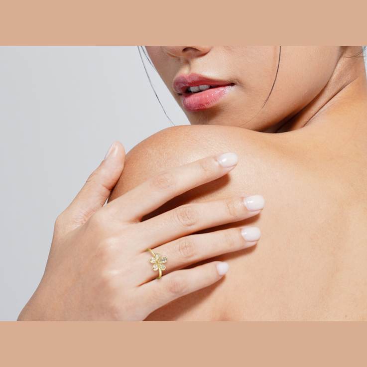 Rachel Zoe CZ Flower Ring in 14K Gold Over Sterling Silver