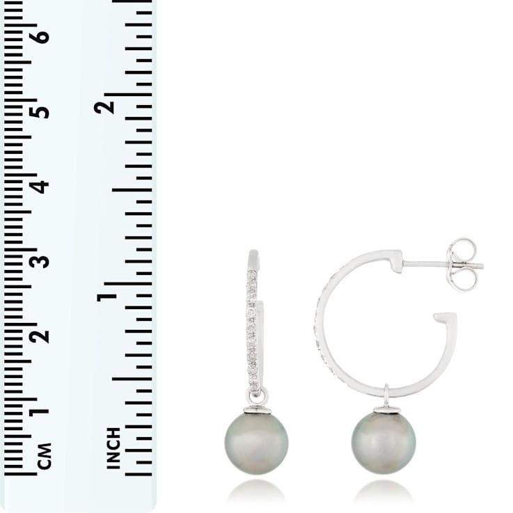 Black Cultured Tahitian Pearl 14k White Gold Earrings 9-9.5mm