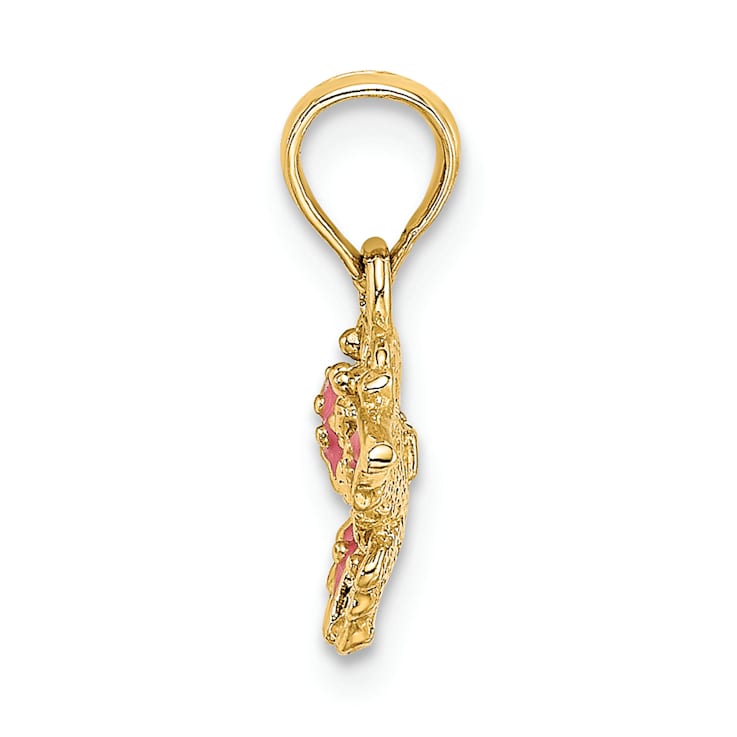 14k Yellow Gold Textured Pink Enamel Mini Butterfly Charm