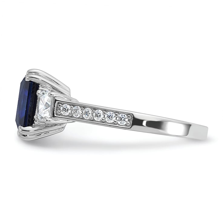 Rhodium Over Sterling Silver Polished Fancy Blue and White Cubic
Zirconia Ring