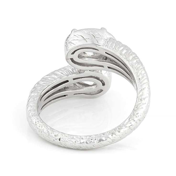 Oval And Pear Moissanite Bypass Ring In Platinum-Enhanced Sterling Silver