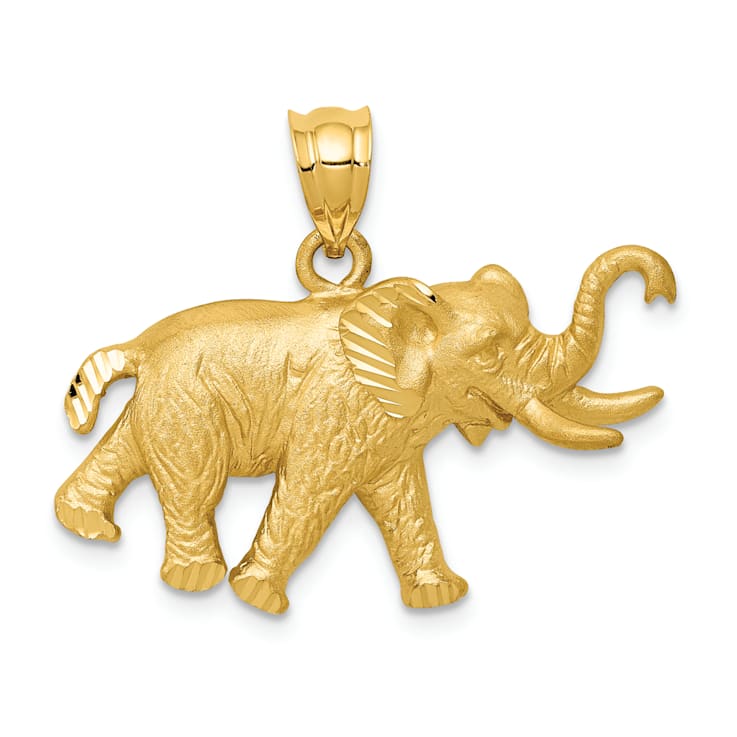 14k Yellow Gold Diamond-Cut and Brushed Elephant Pendant