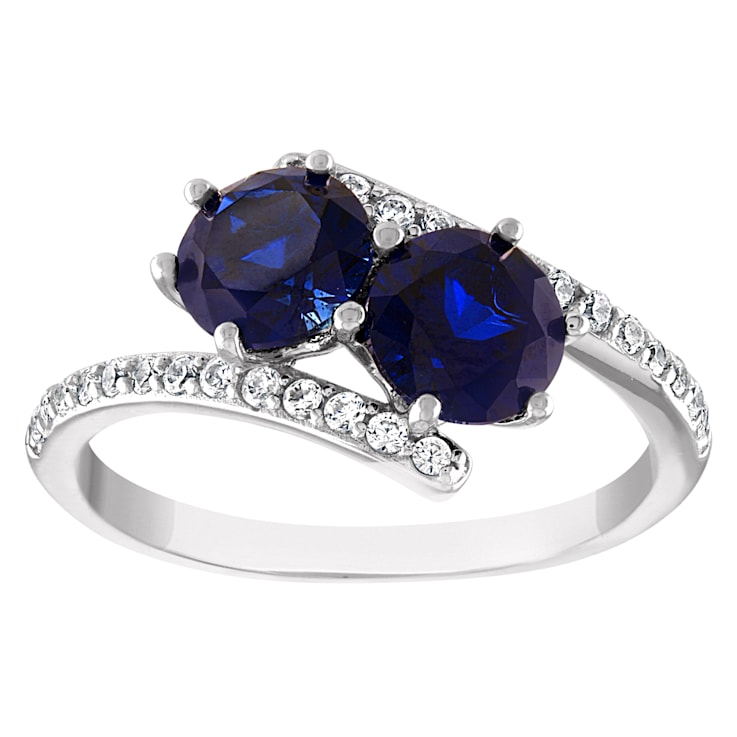 Sterling Silver Round Lab Created Sapphire and White Sapphire Ring 2.0ctw