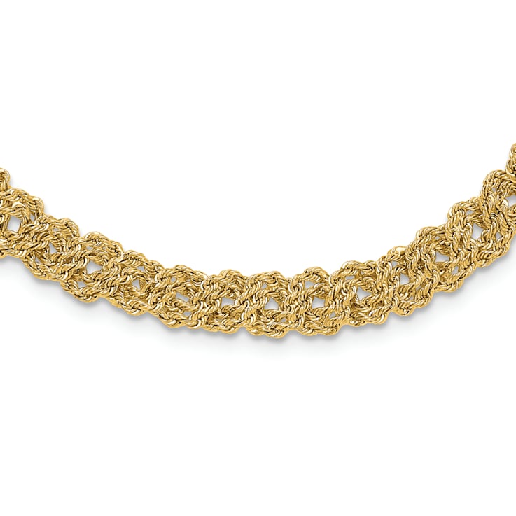 14K Yellow Gold Diamond-cut Braided Rope Chain 17.5-inch with 1-inch
Ext. Necklace