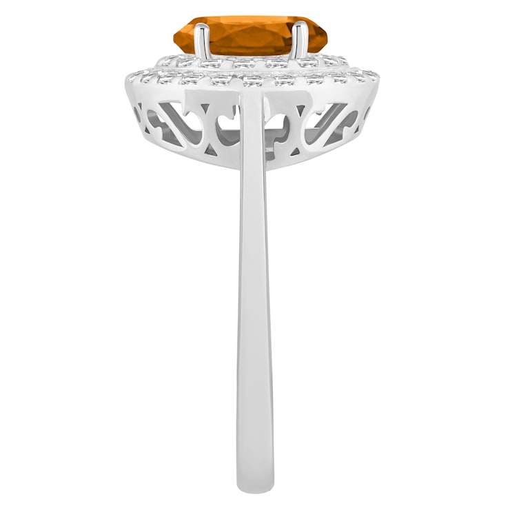 8x6mm Oval Citrine And White Topaz Accents Rhodium Over Sterling Silver
Double Halo Ring
