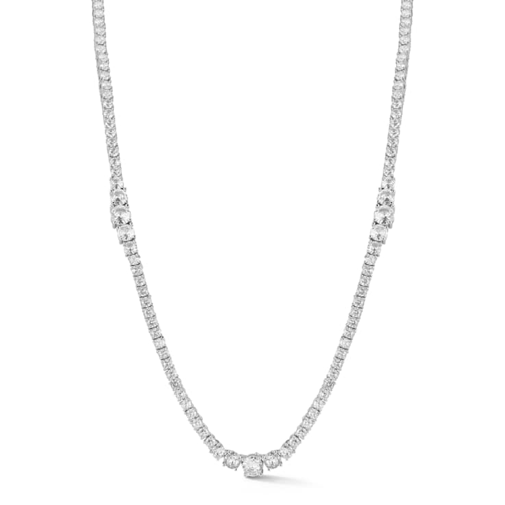 Rachel Zoe CZ Graduated Tennis Necklace in Rhodium Over Brass