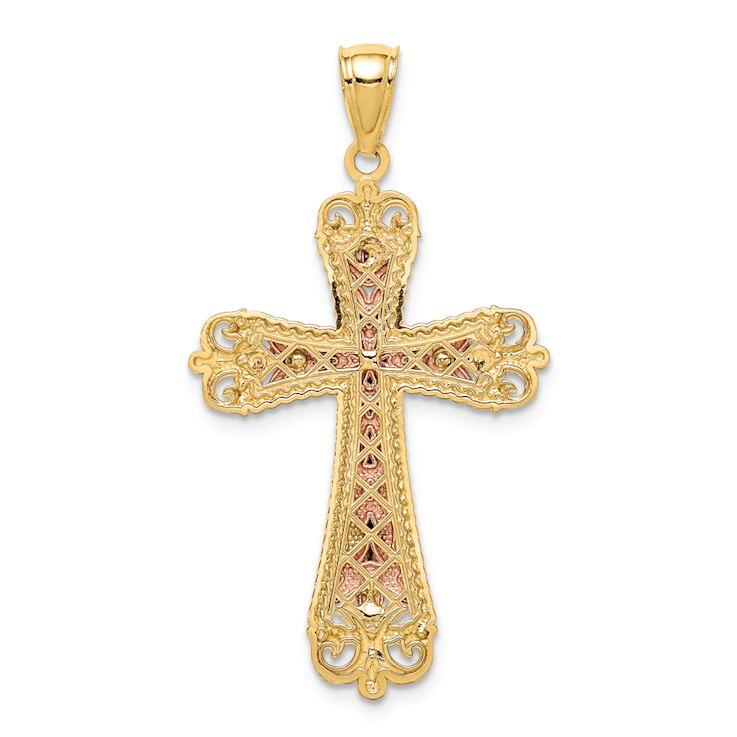14k Tri-color Gold Diamond-Cut Crucifix Pendant