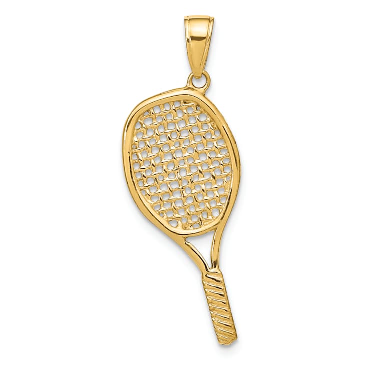 14k Yellow Gold Solid 3D Polished and Textured Tennis Racquet Pendant
