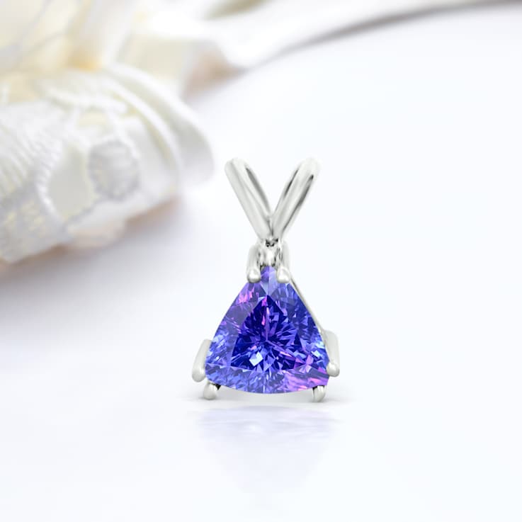 14K White Gold Trillion Tanzanite Pendant 1.00ctw