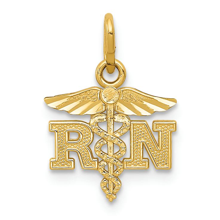 14k Yellow Gold Diamond-Cut and Polished RN Nurse Pendant