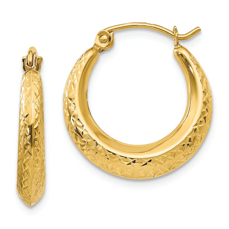 14K Yellow Gold Textured Hollow Hoop Earrings