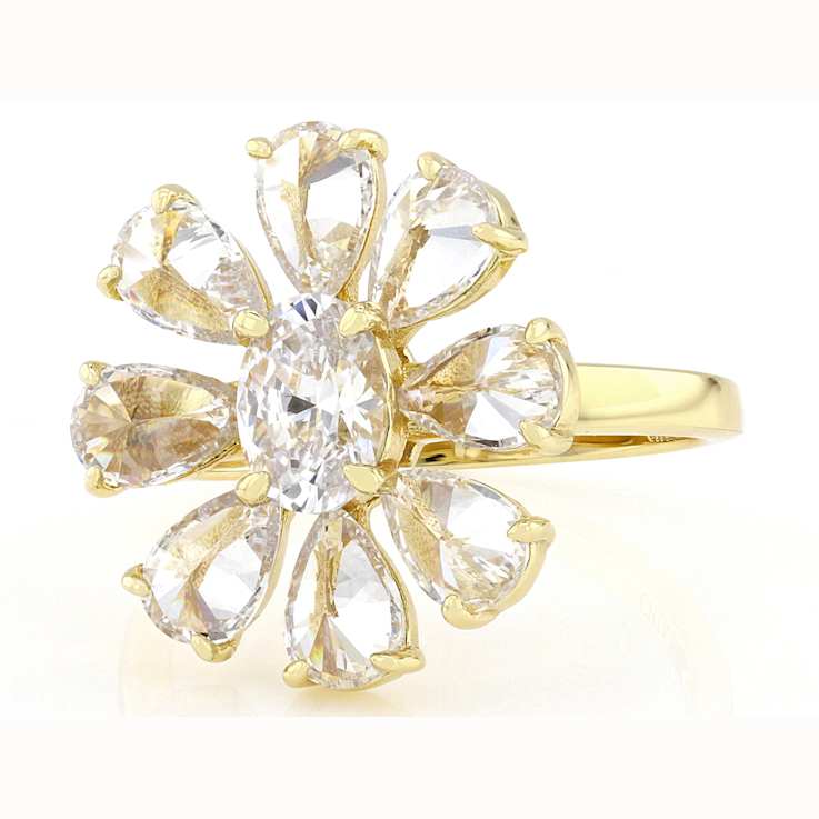 CZ Flower Ring In 18K Gold Over Sterling Silver 6.12ctw