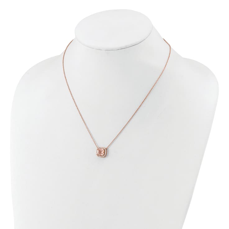 14K Rose Gold Over Sterling Silver Cubic Zirconia and Pink Glass Necklace