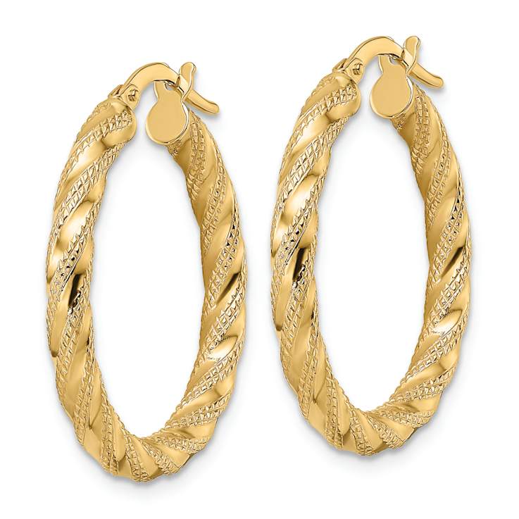 14k Yellow Gold 1 1/16" Polished Twisted Hoop Earrings