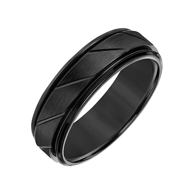7mm Diagonal-Cut Comfort Fit Band in Black Tungsten Carbide with Satin Finish